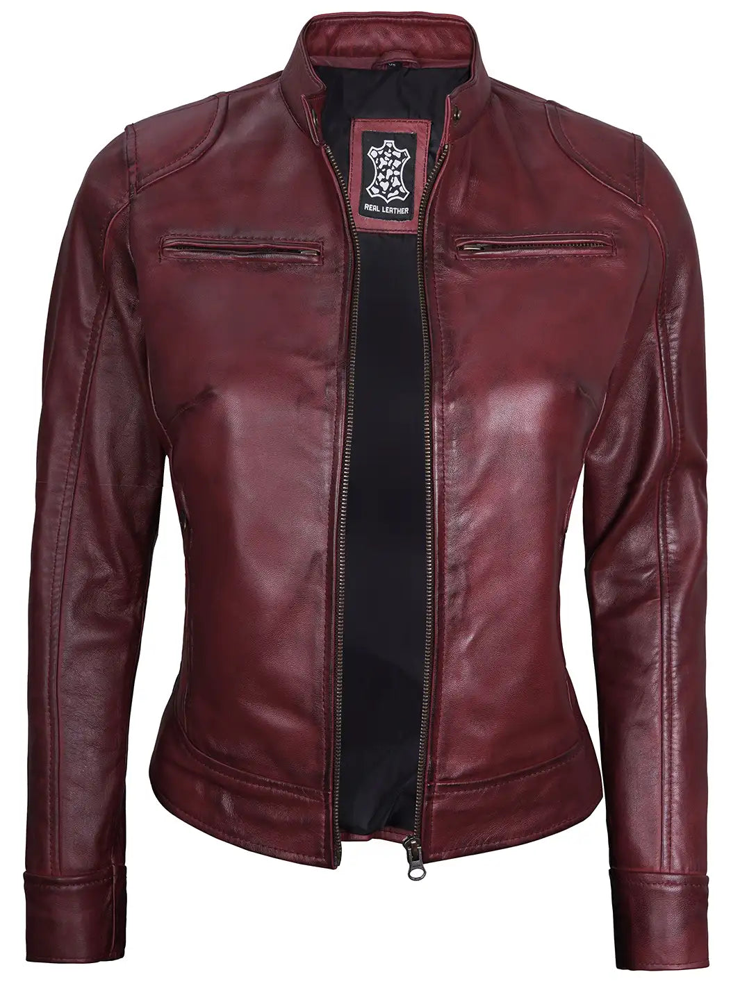Veste en cuir marron Racer pour femme