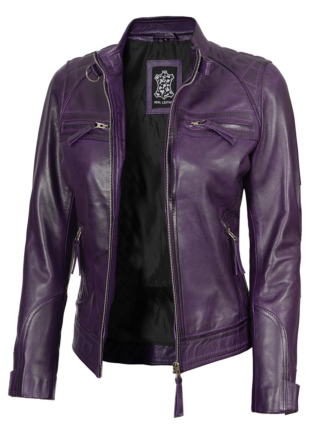 Veste en cuir matelassée violette femme