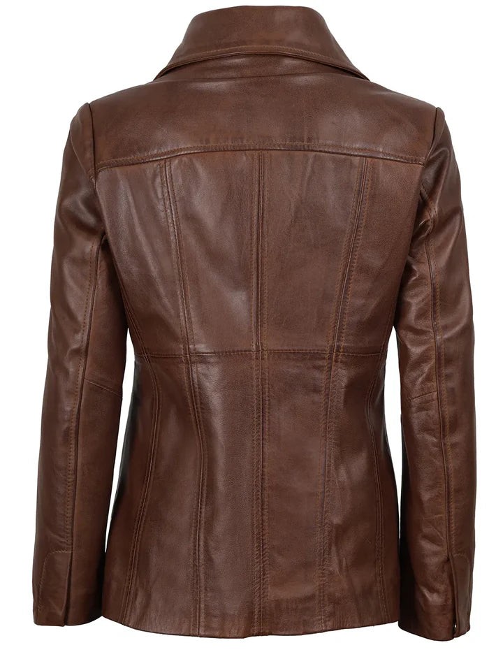 Women's Cognac Brown Leather Blazer