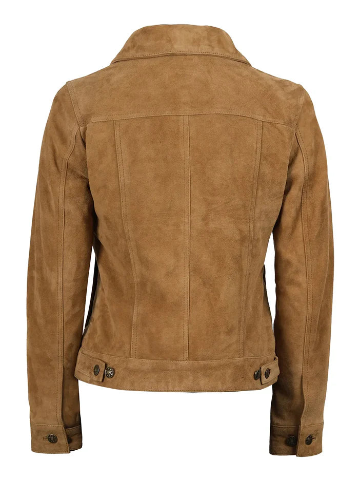 Women's Light Beige Suede Trucker Jacket