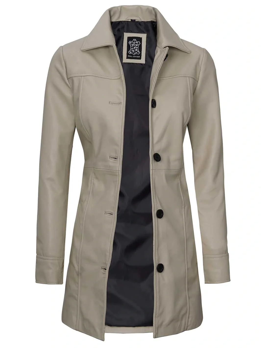 Manteau de voiture en cuir beige pour femme