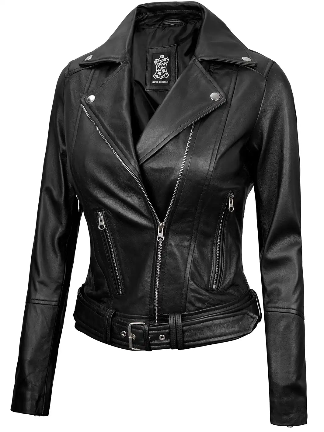 Noire blouson en cuir femme