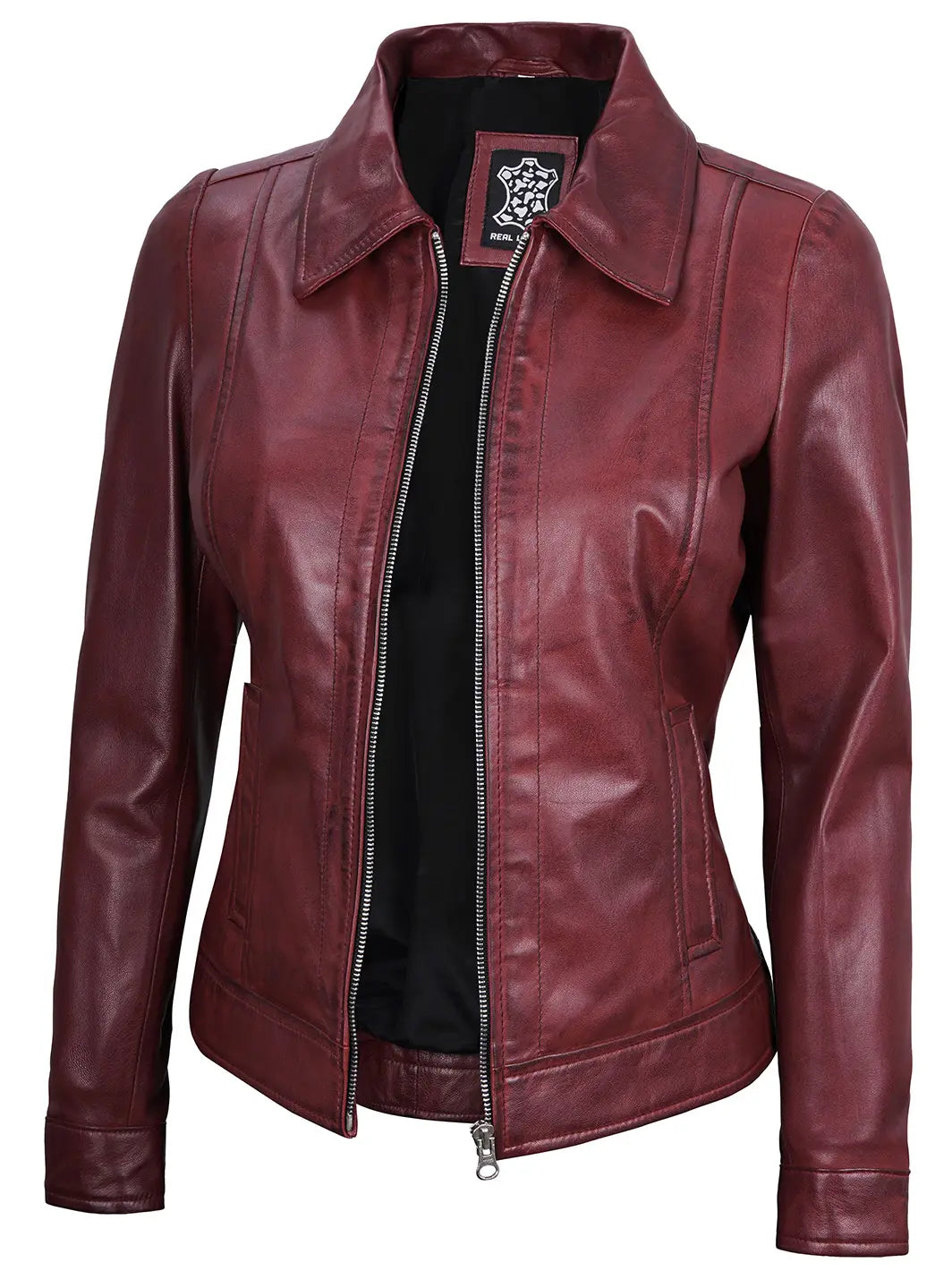 Veste en cuir femme marron