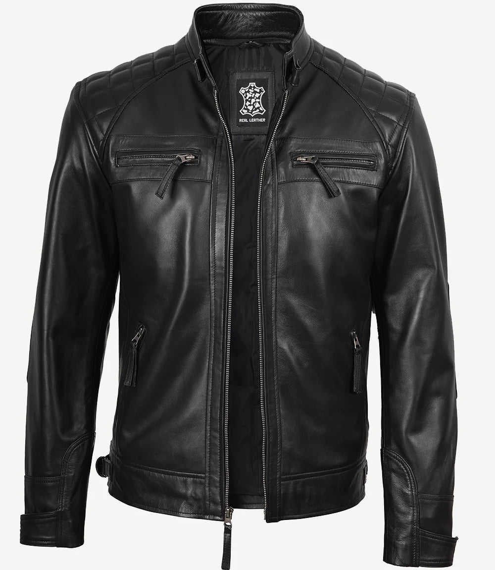 veste en cuir noire pour homme