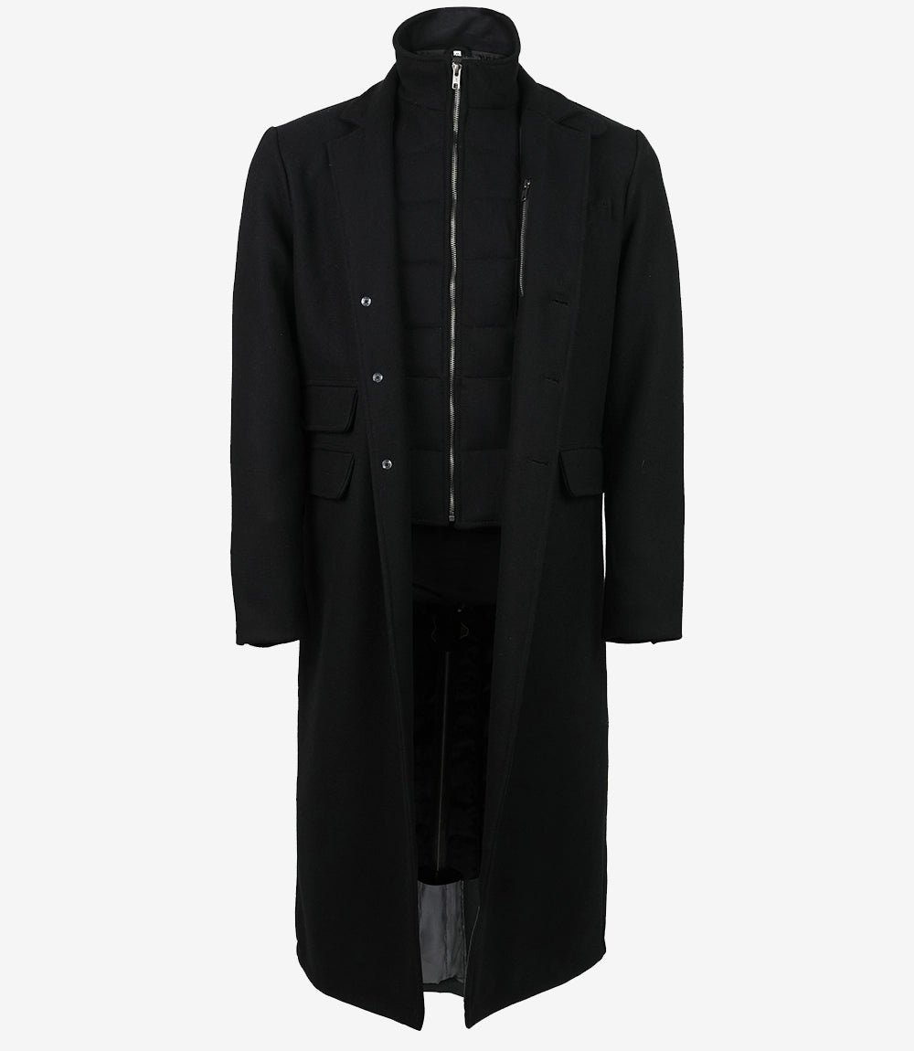 Noir Manteau En Laine 