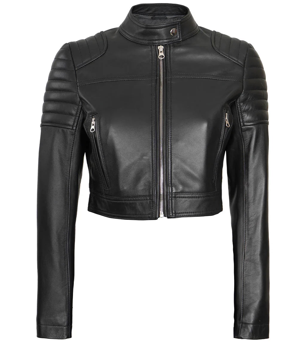 veste de moto courte noire en cuir