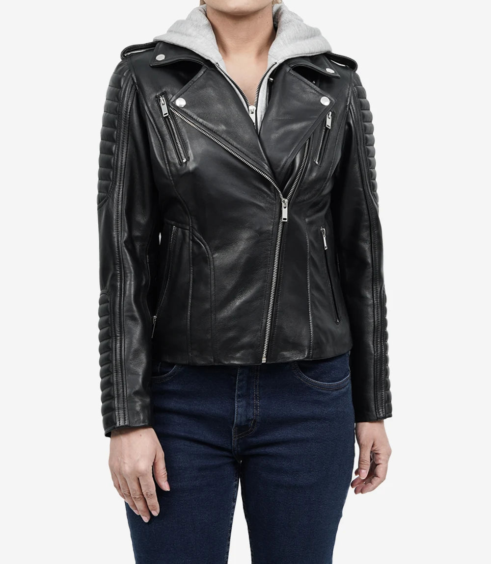 Veste en cuir véritable noir pour femme