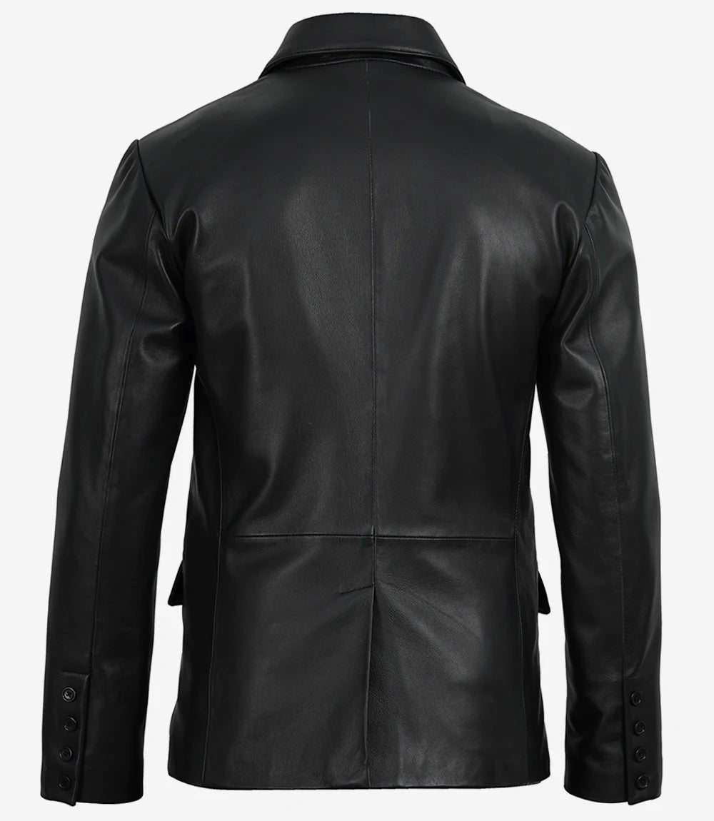 homme en cuir d'agneau véritable noir blazer