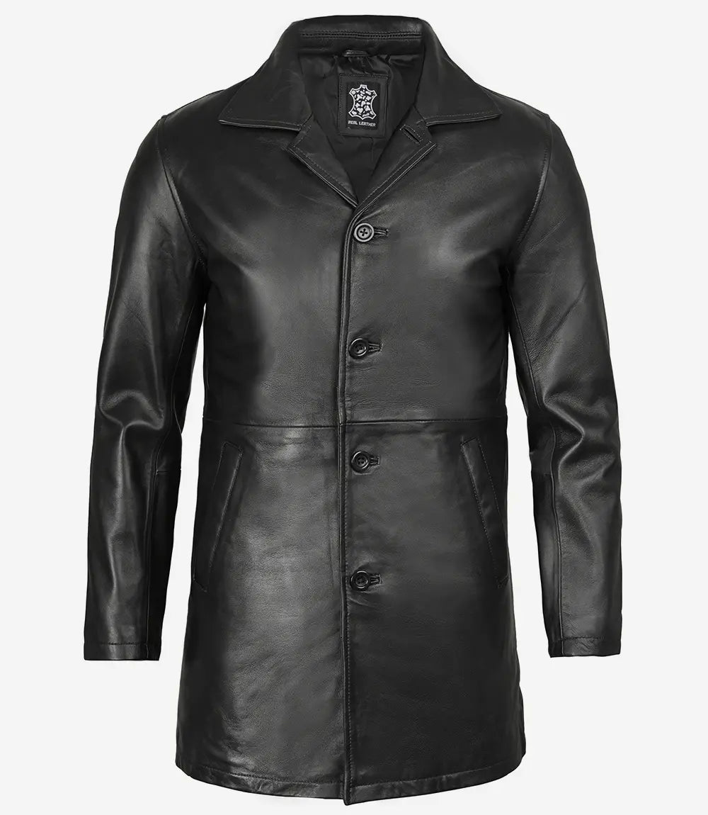 Winchester Men's Black Genuine Leather Car Coat