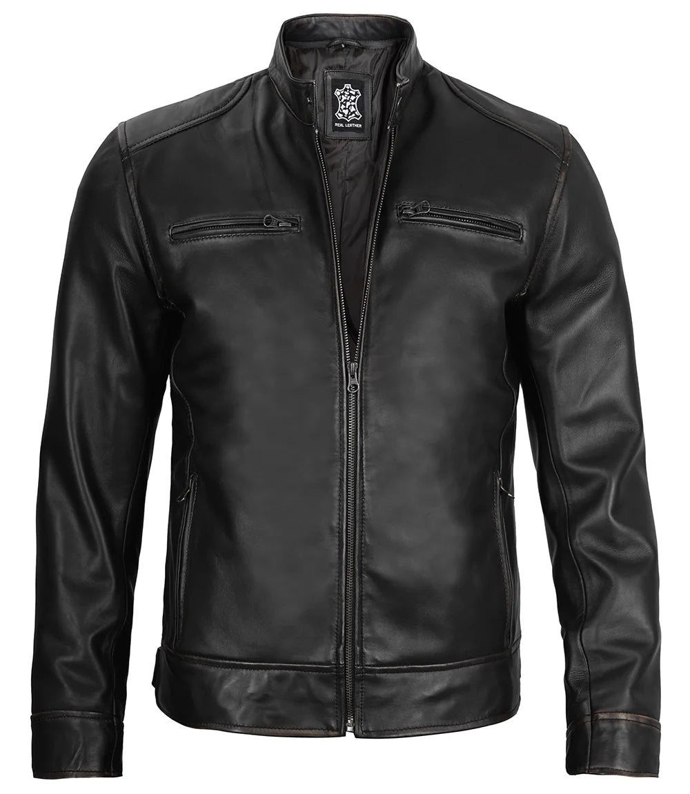 Veste en cuir noir pour homme