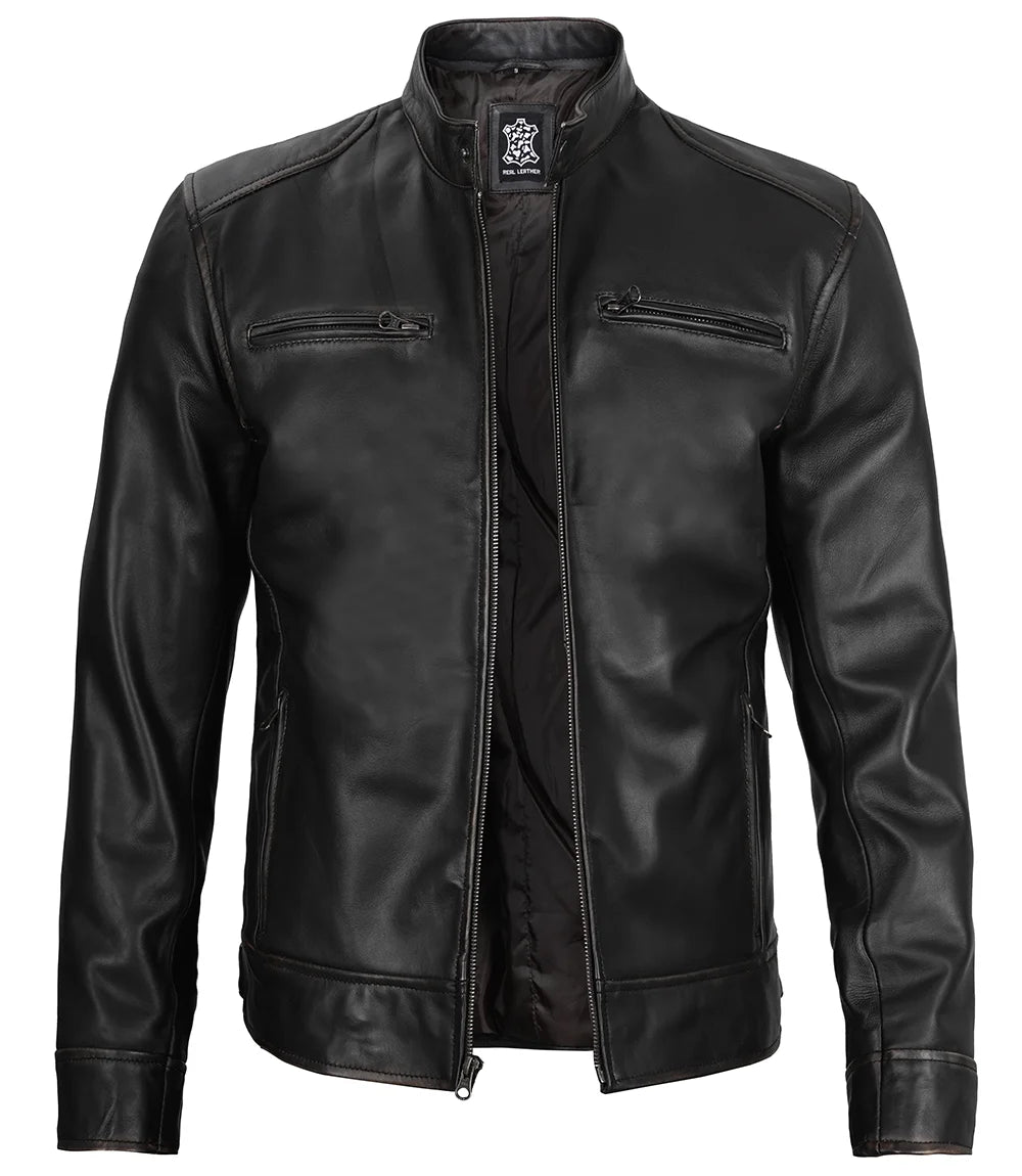 Veste en cuir noir pour homme