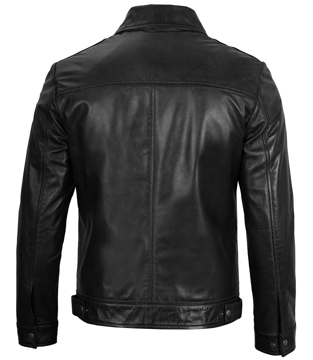 Veste en cuir noire pour homme