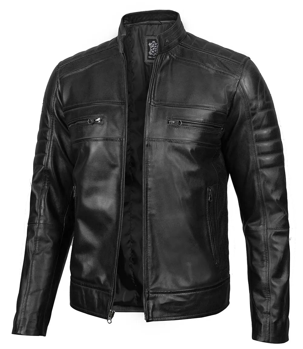 veste cafe racer noire homme