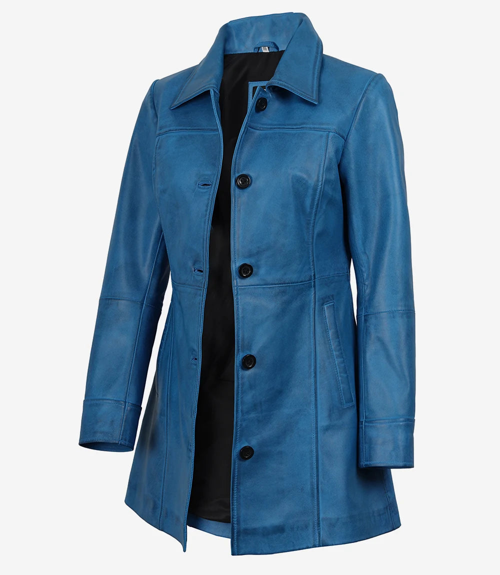 Femme bleu Manteau en cuir d'agneau