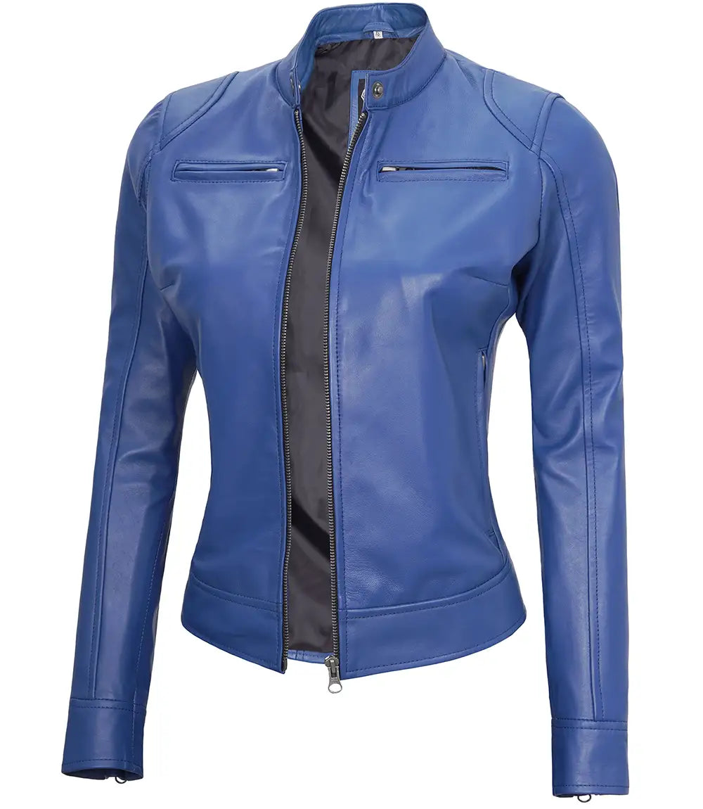 veste dodge en cuir bleu