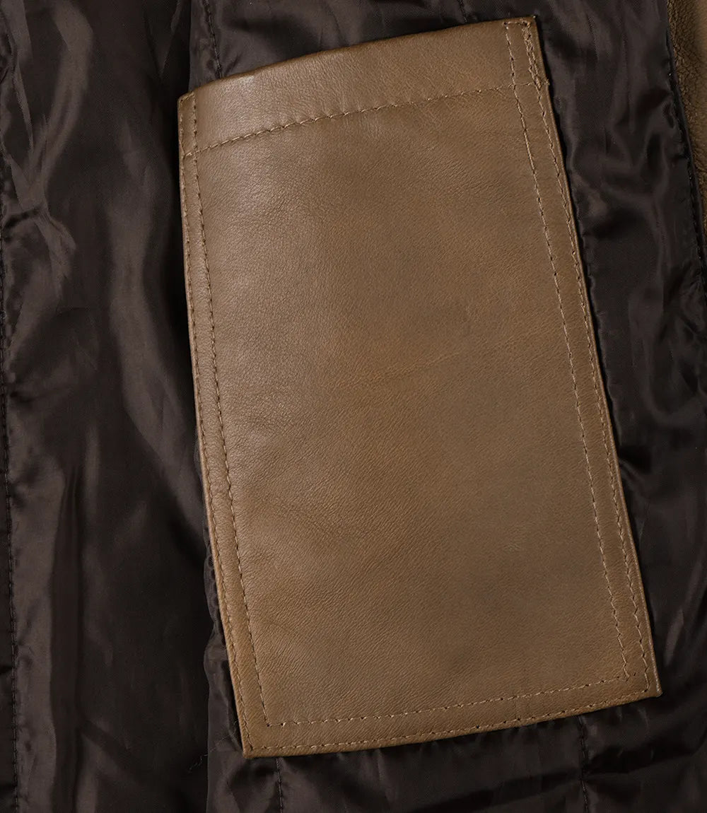Men's brown leather mid-length coat
