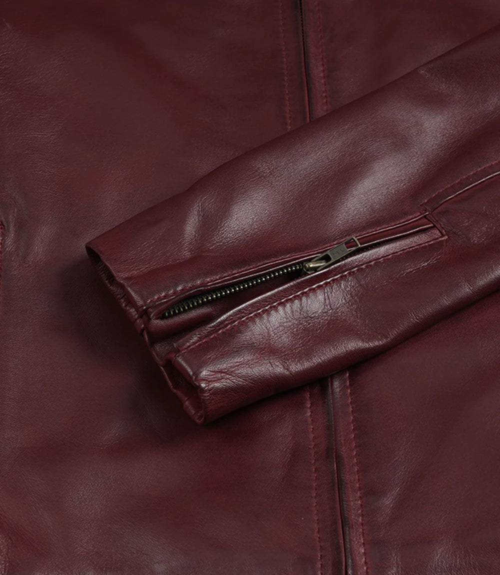 Hommes Bourgogne Motard Cuir Veste