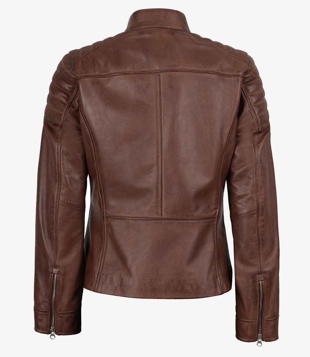 veste en cuir café racer pour femme