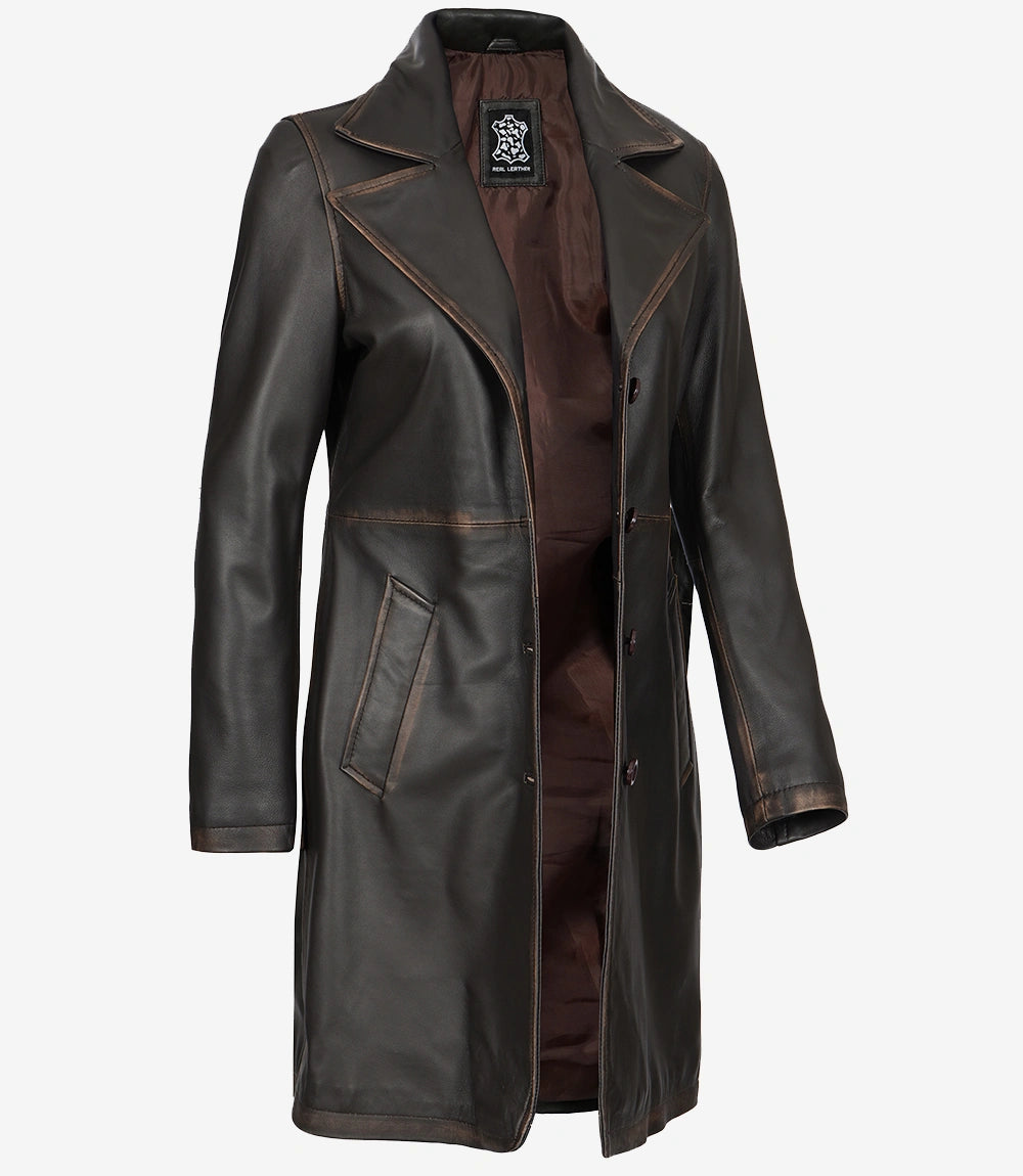Trench-coat en cuir marron foncé