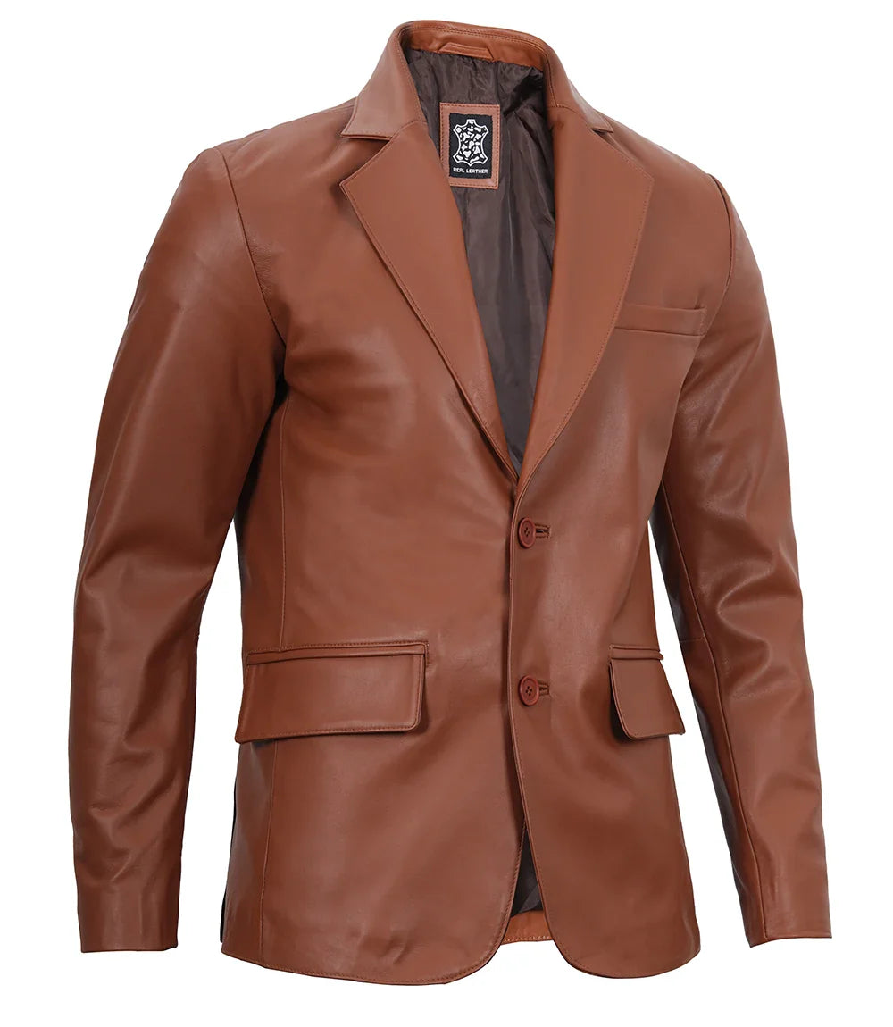 veste marron en cuir cognac