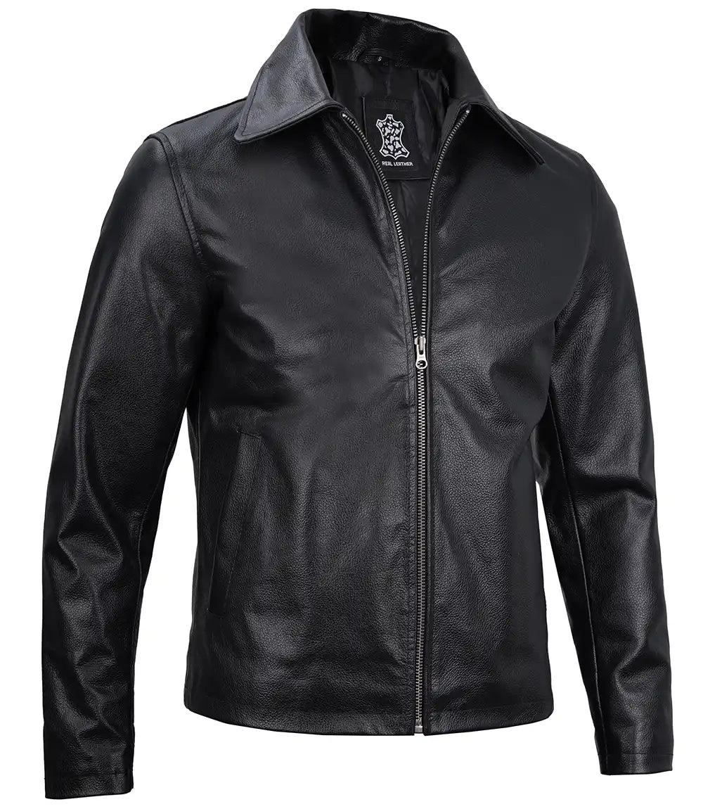 Veste en cuir noir pour homme