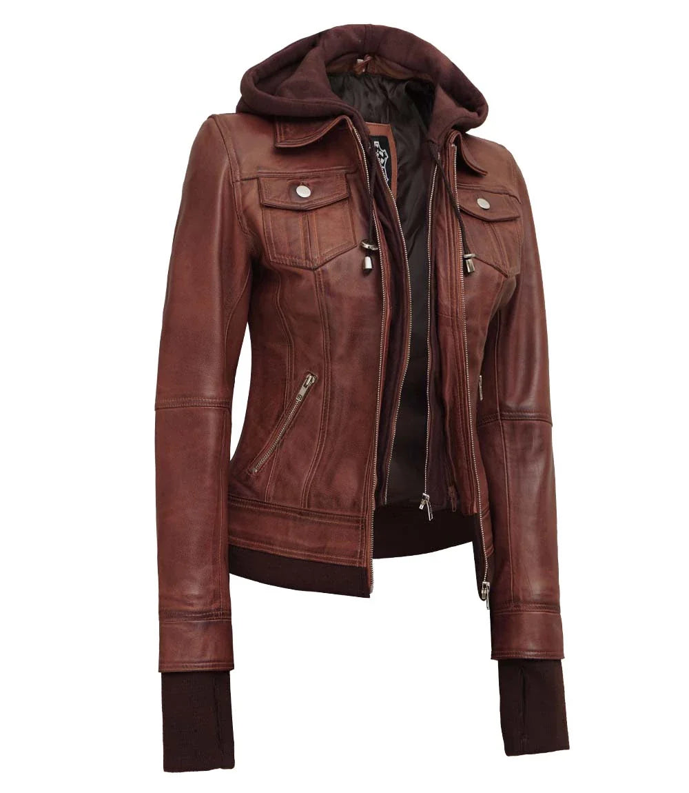 veste en cuir marron foncé