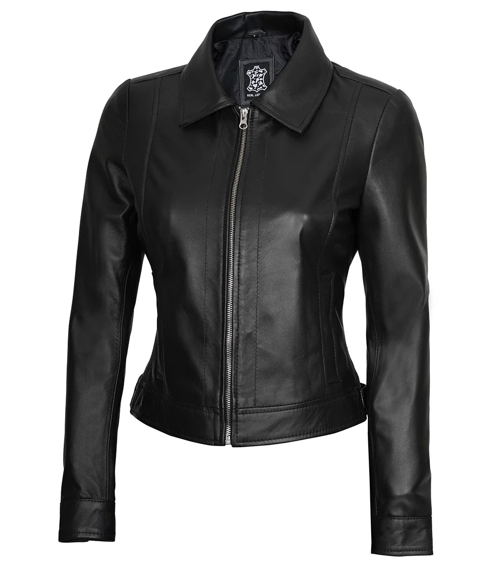 veste en cuir noir femme
