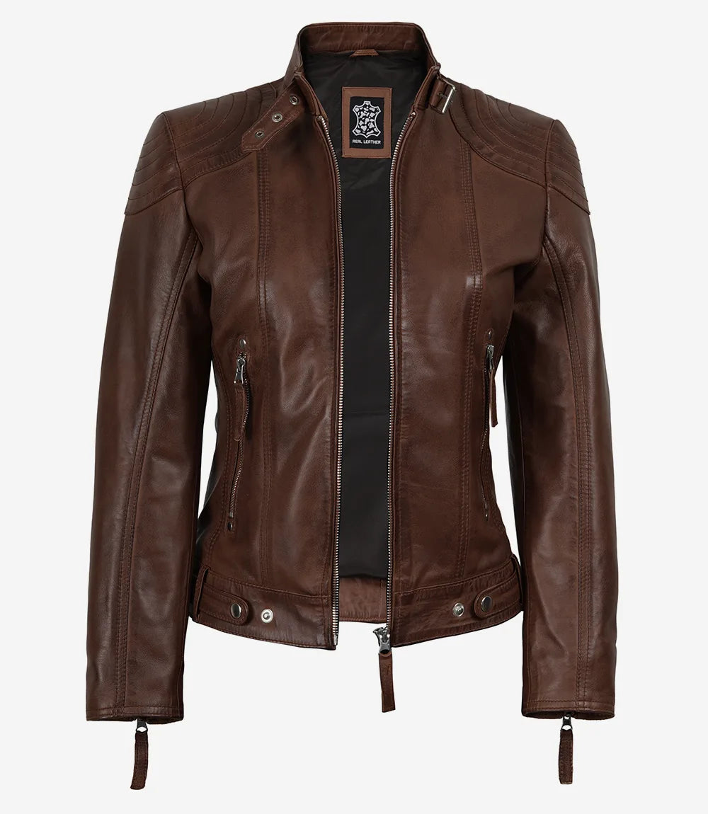 Femmes Cognac Véritable Cuir Veste