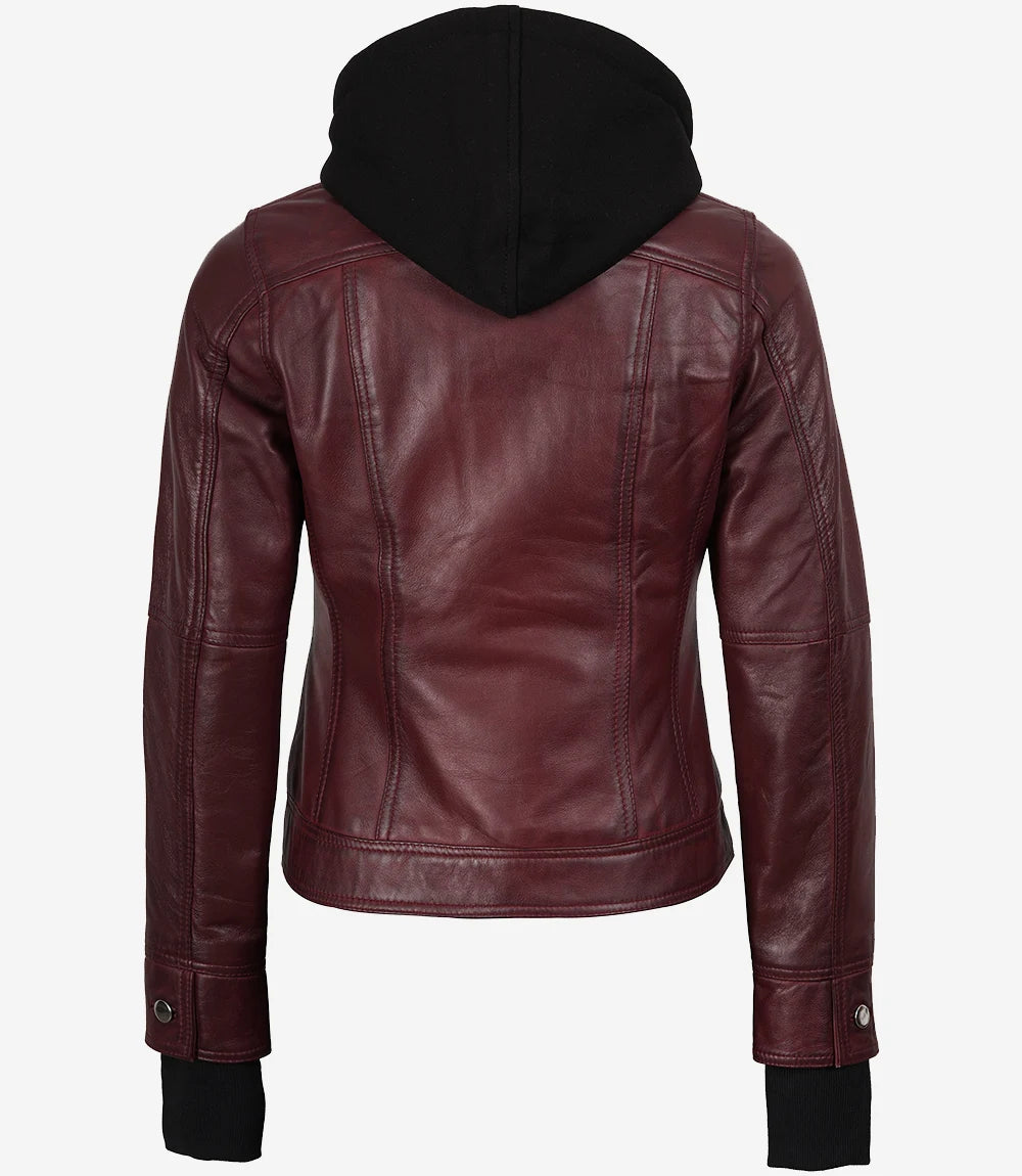 Veste cuir femme bordeaux