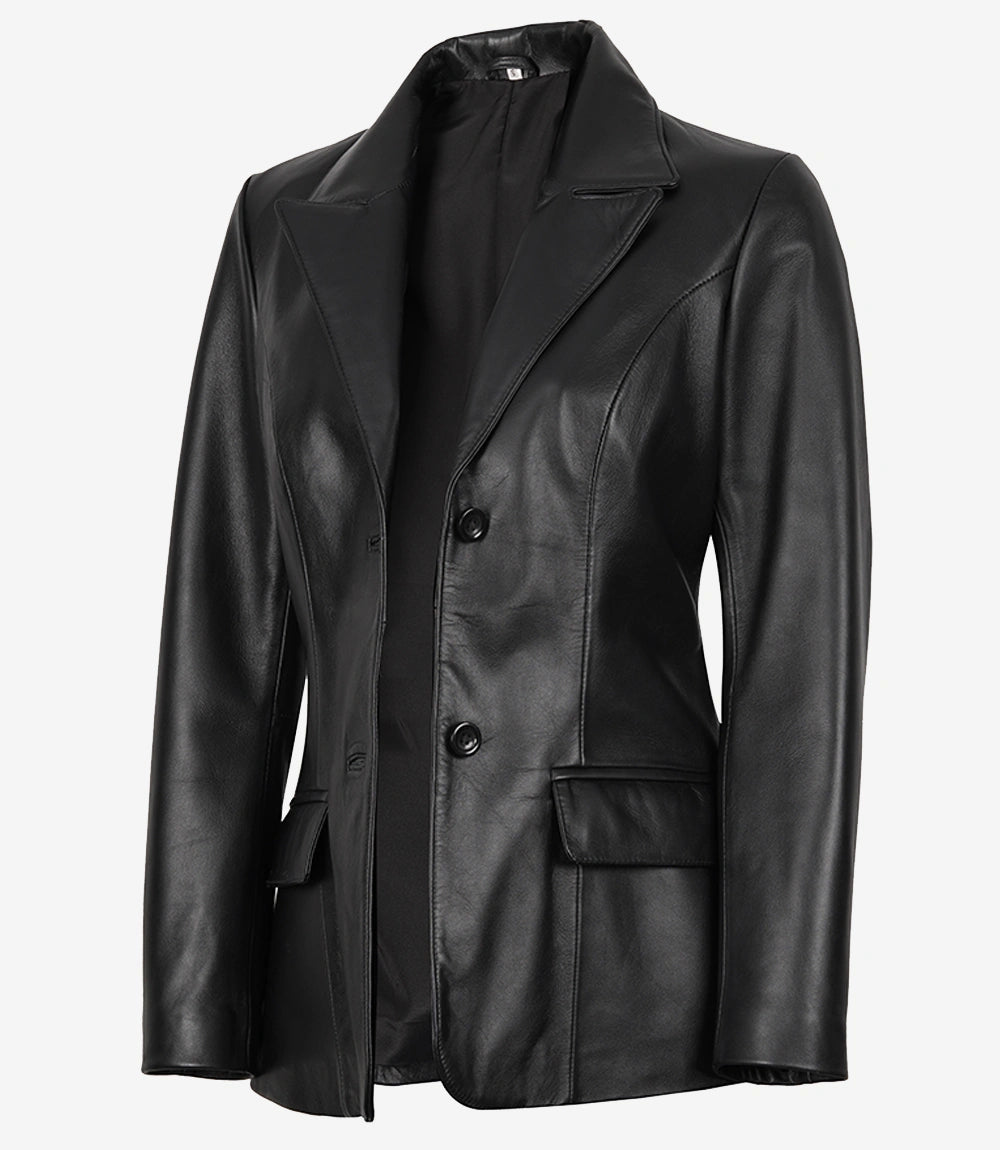 Blazer en cuir noir femme