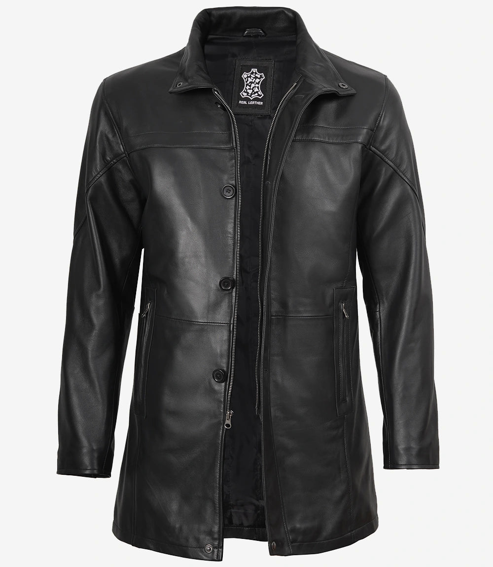 Manteau en cuir noir pour homme
