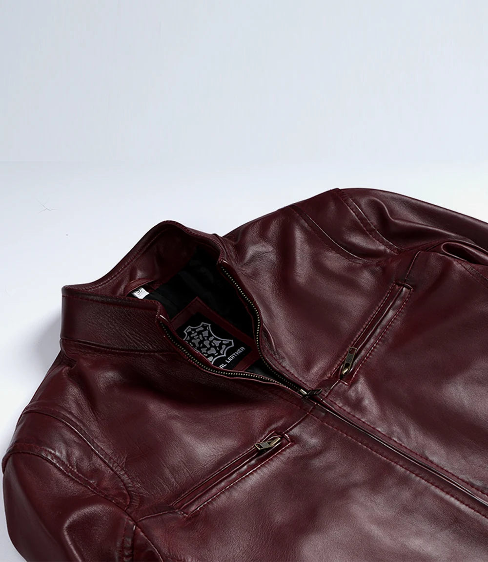 Hommes Bourgogne Motard Cuir Veste