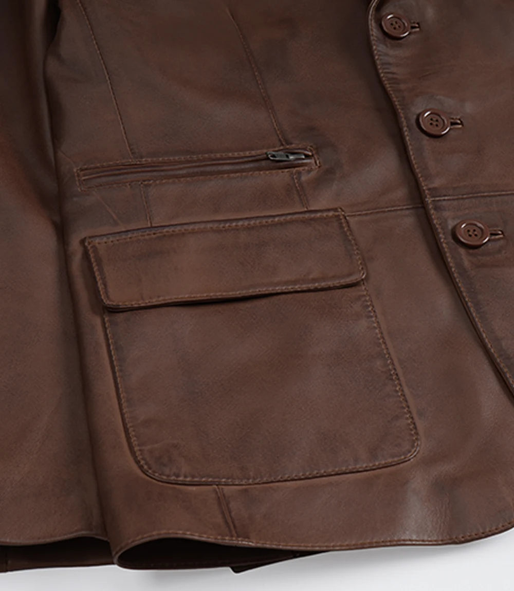 Hommes Cognac Cuir Blazer