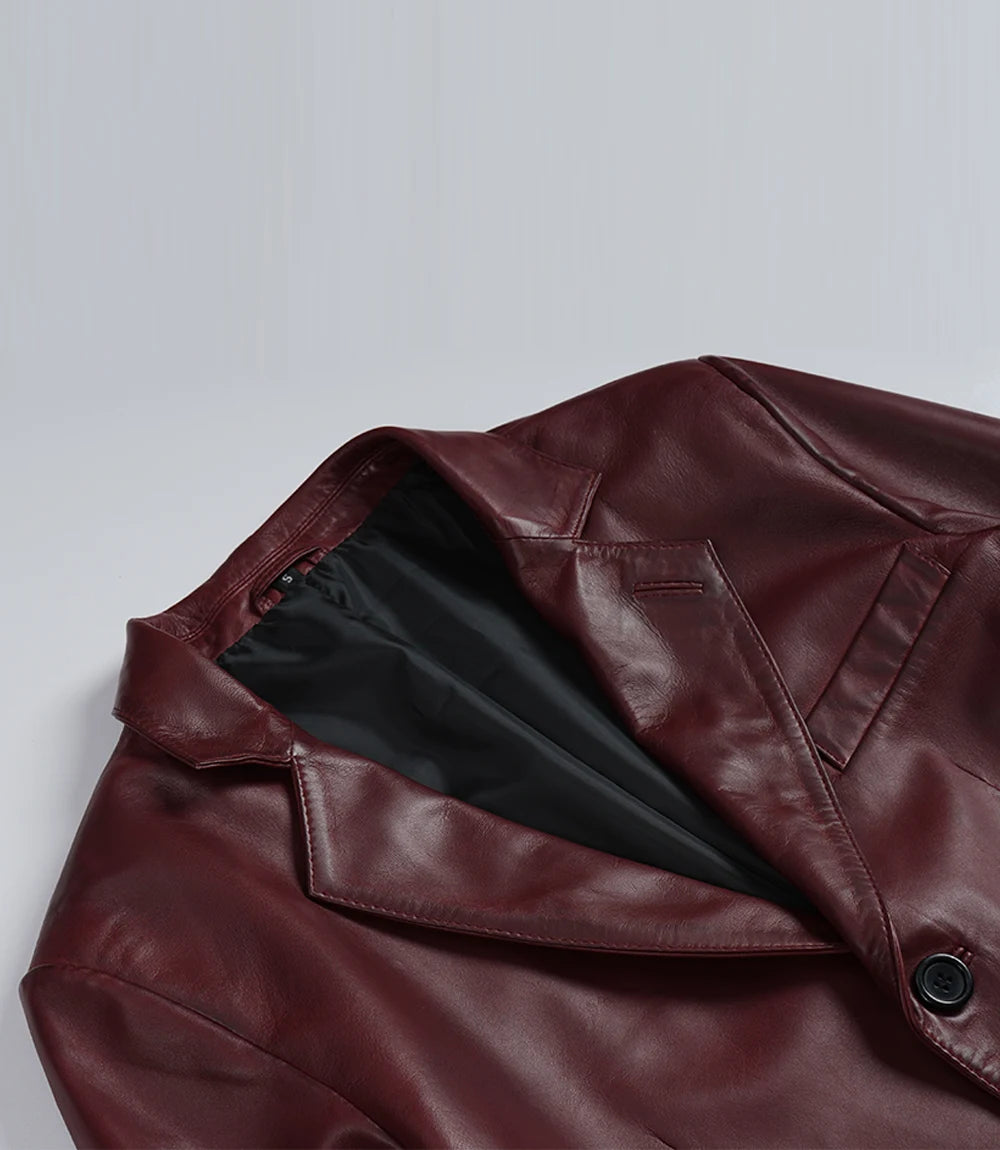 Hommes Bourgogne Agneau Cuir Blazer