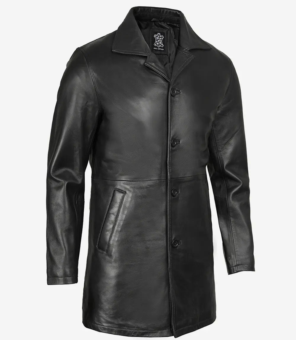 Winchester Men's Black Genuine Leather Car Coat