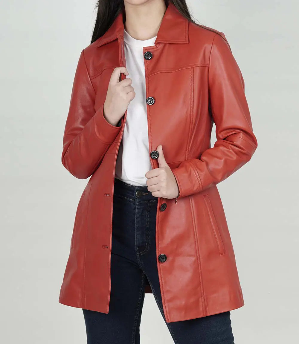 manteau de voiture en cuir rouge
