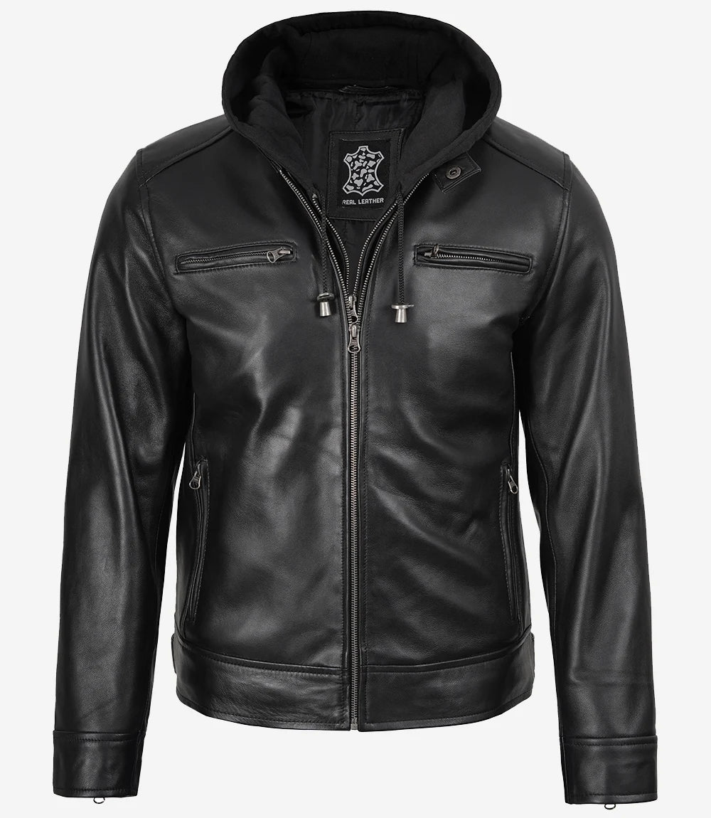 Veste en cuir noir pour homme