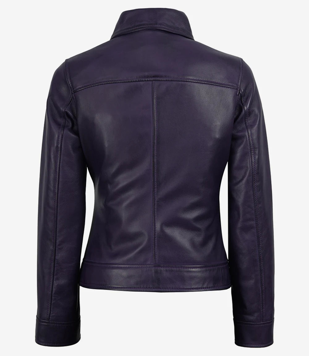 Femmes Violette Chemise Col Cuir Veste