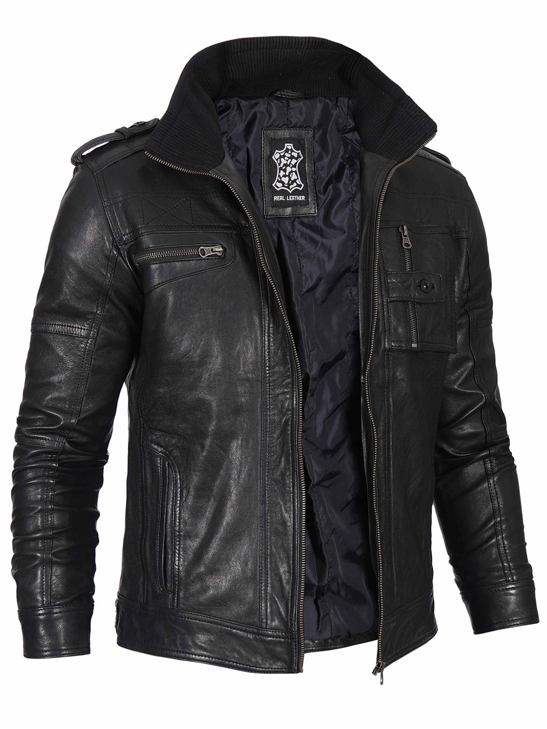 Veste en cuir ciré Cafe Racer pour homme