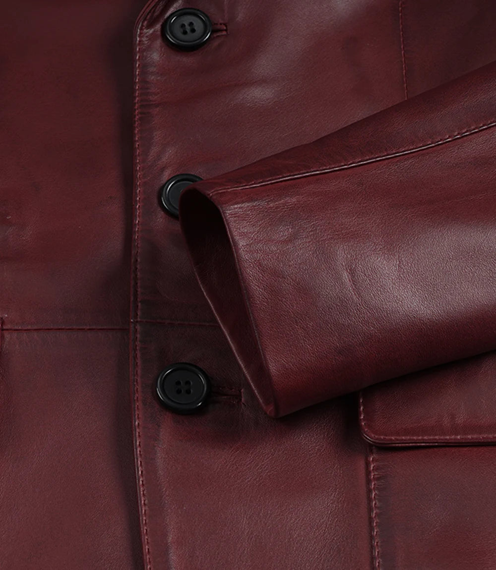 Hommes Bourgogne Agneau Cuir Blazer