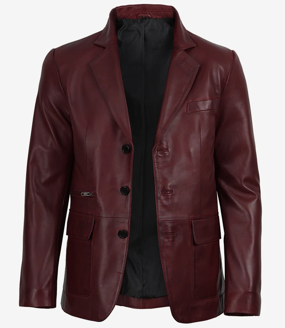 Hommes Bourgogne Agneau Cuir Blazer