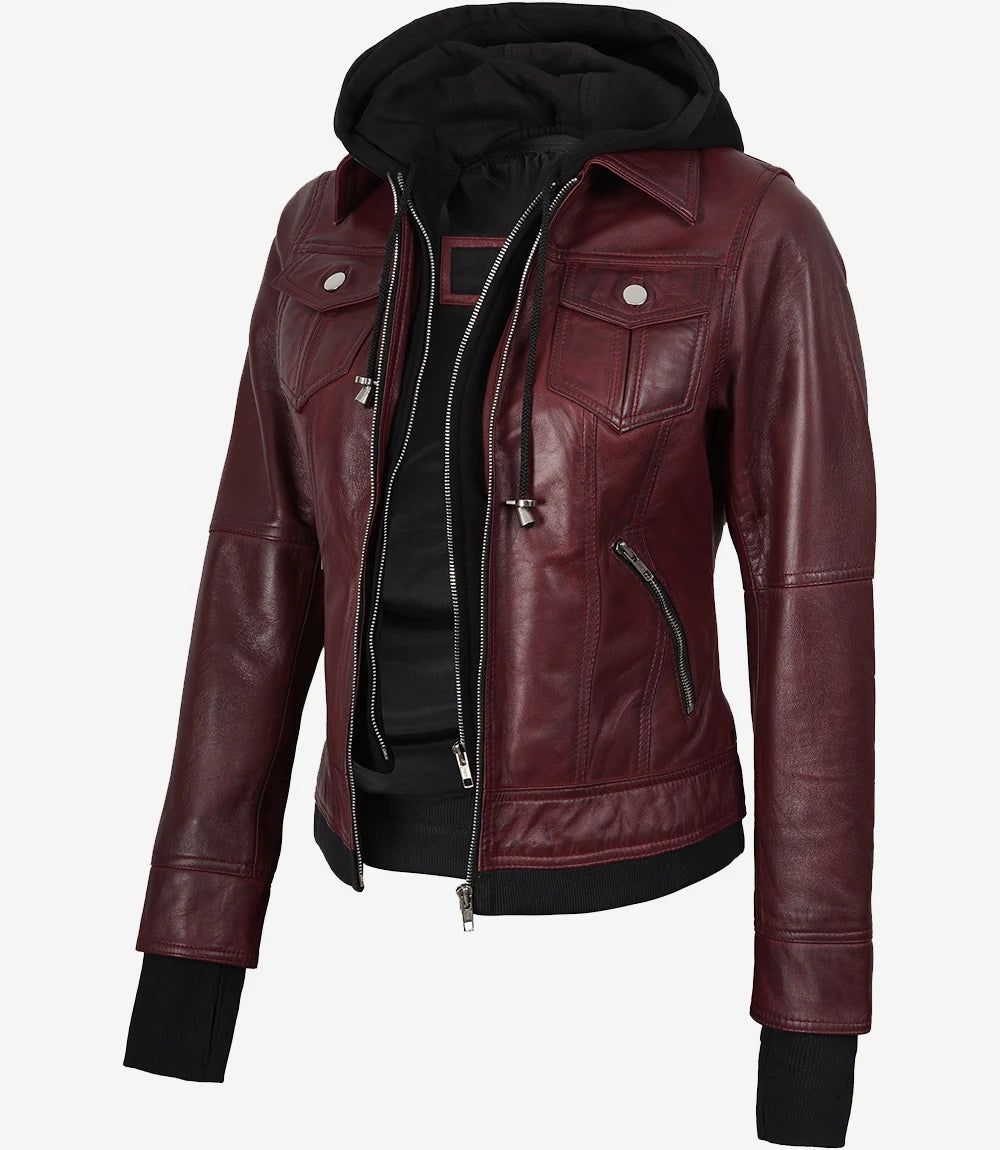 veste en cuir bordeaux