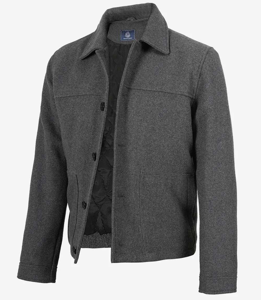 Homme Gris Charbon En Laine Veste