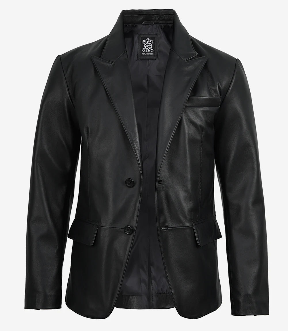 Blazer homme en cuir d'agneau véritable noir