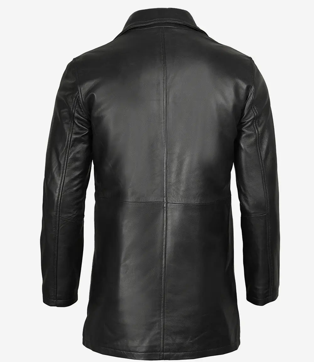 Men's 3/4 Length Black Leather Car Coat 