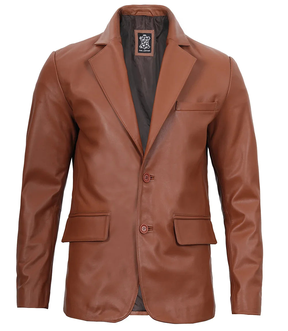 veste en cuir marron blazer homme
