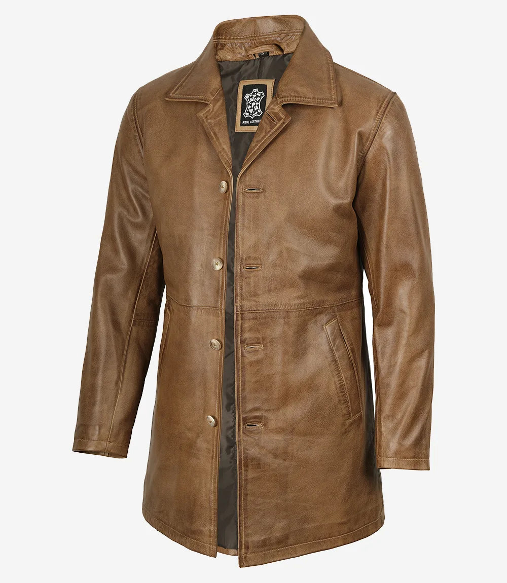 Manteau en cuir camel homme