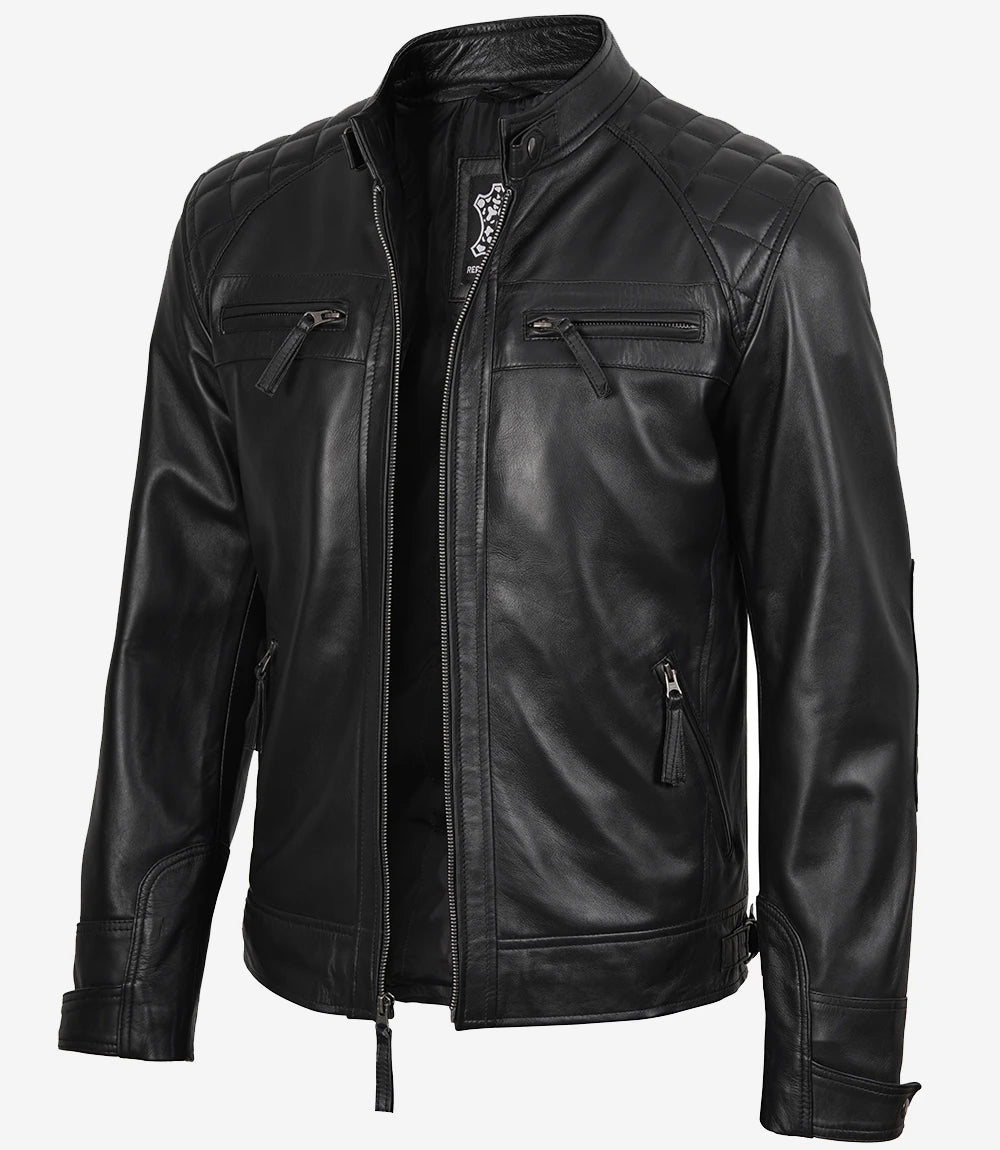 veste en cuir noire pour homme