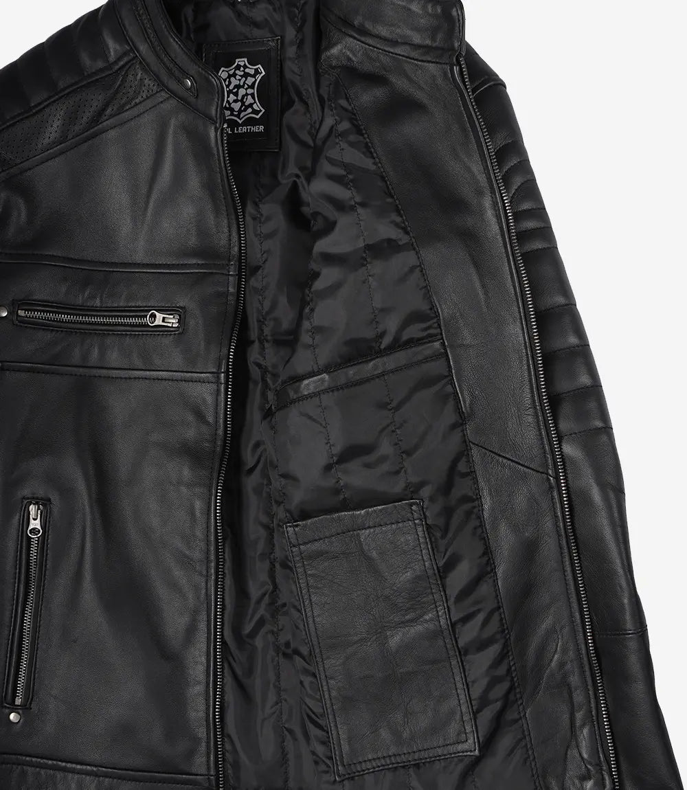Veste en cuir noire homme