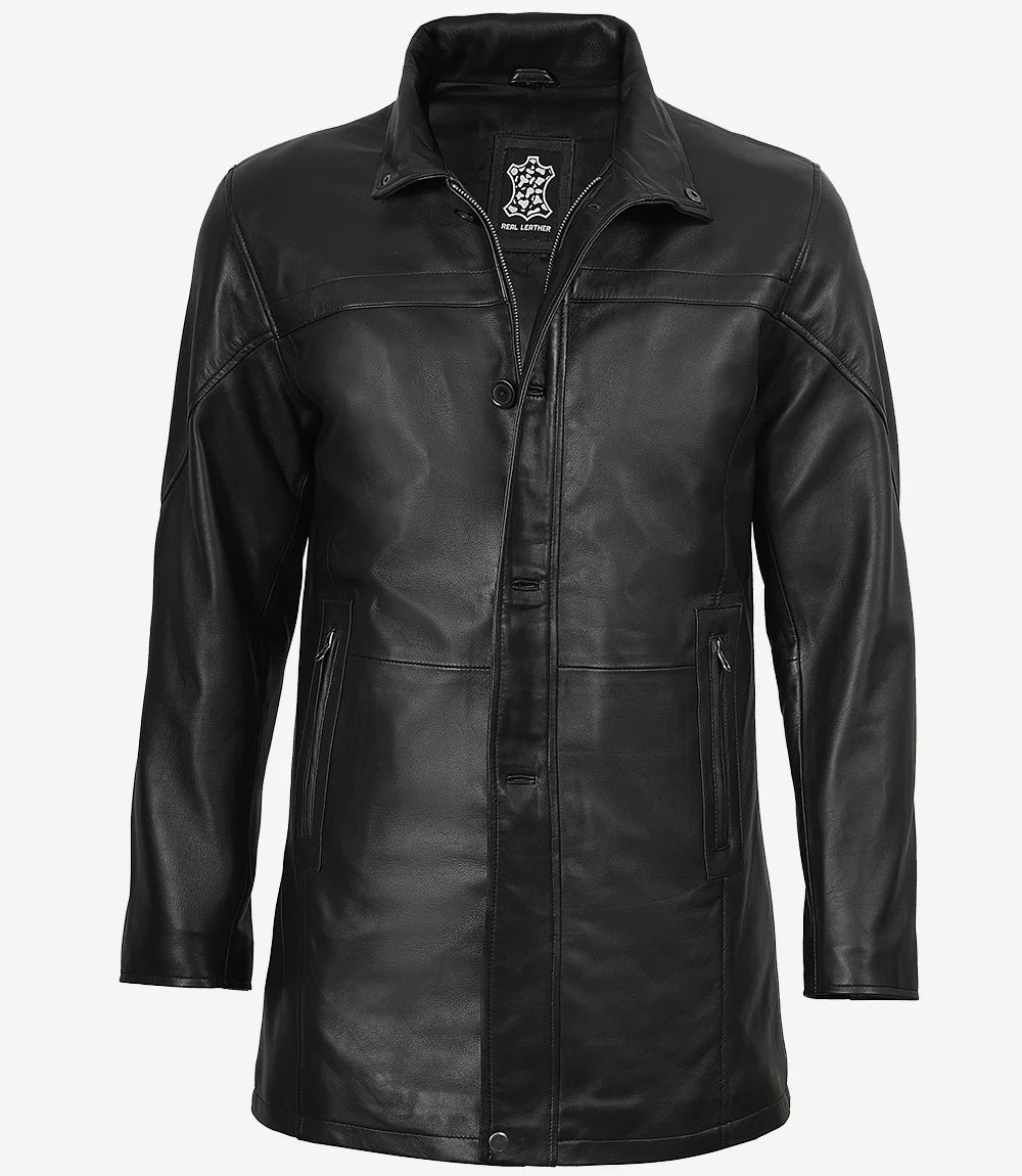 Manteau en cuir noir pour homme
